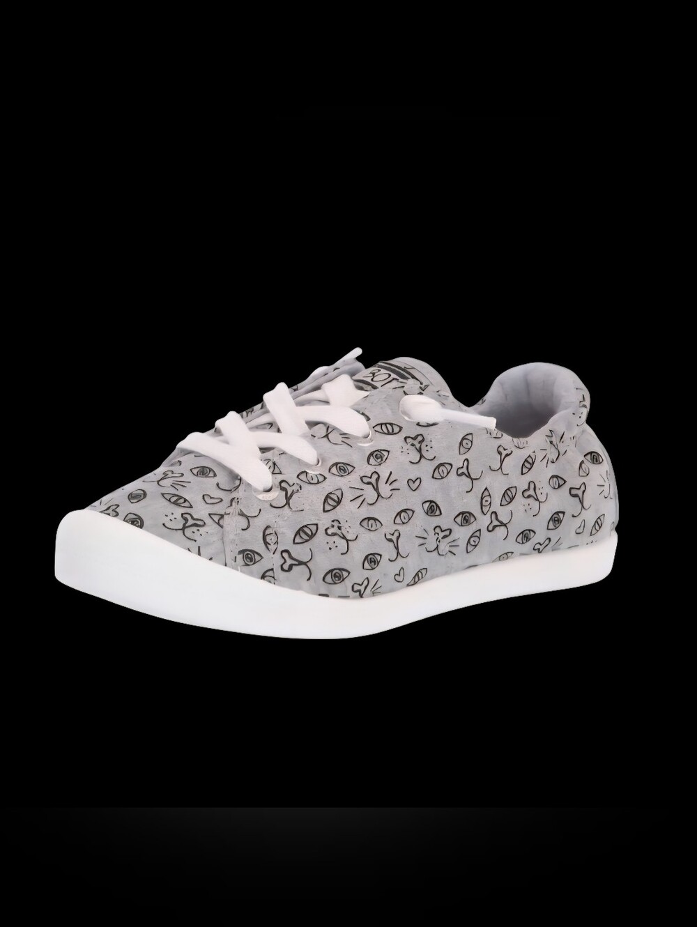 BOBS by Skechers Canvas Lace-up Womens Sneakers (Kitty Concert print) Gray/Black